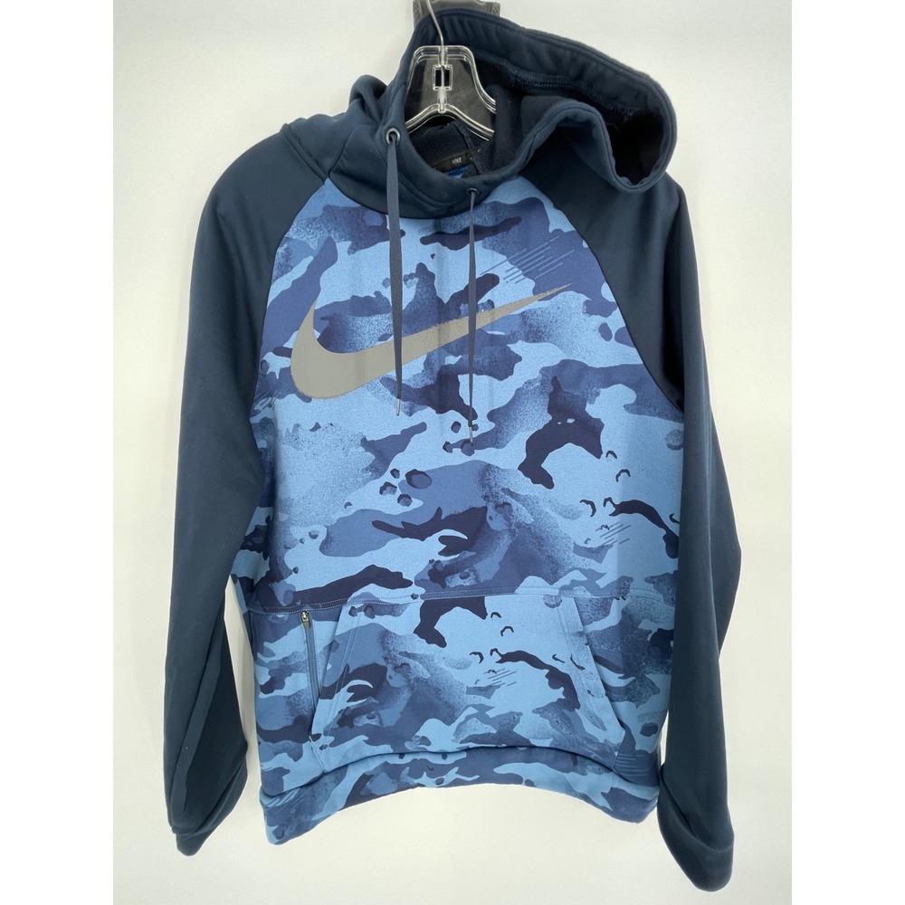 Nike Dri-FIT Mens Camo Hoodie Blue Navy Camouflage‎ Pullover Sweatshirt Small